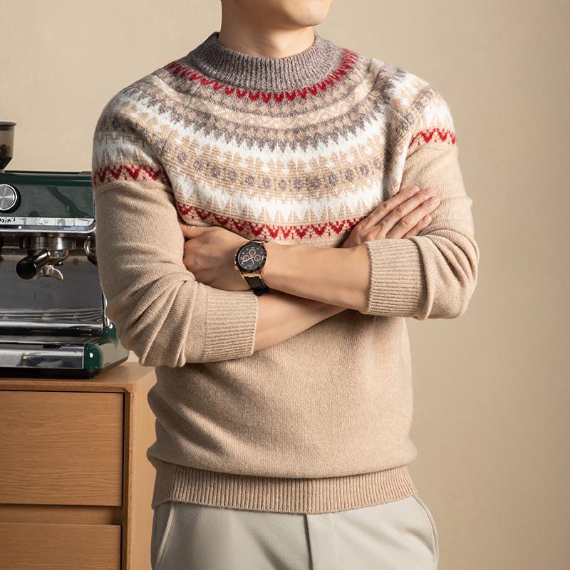Men s Thick Jacquard Wool Sweater - 2025 Autumn/Winter Collection 3XL