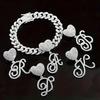 26 English Alphabet Full Diamond Heart Pendant & 13MM Cuban Anklet - Creative Hip-Hop Rapper Jewelry