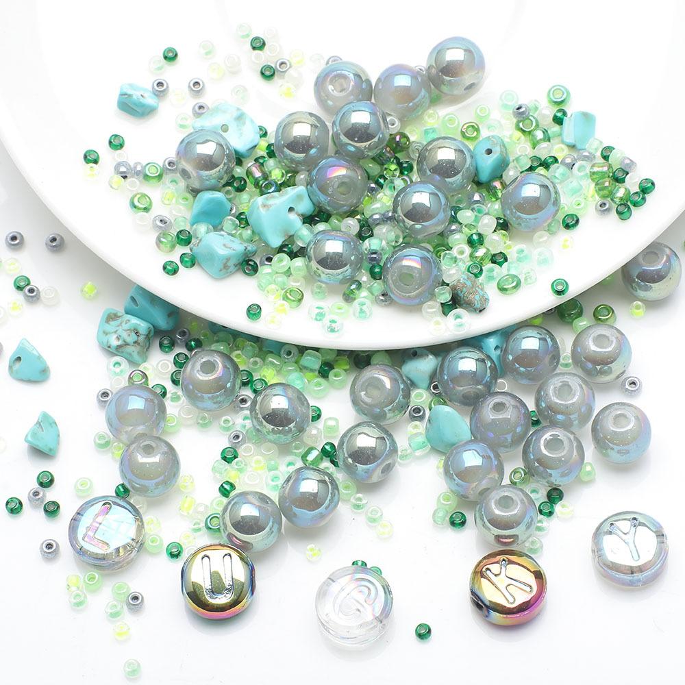 LUCKY letter round bead Millet bead glass crystal bead combination set DIY mobile phone chain jewelry beaded material bag