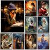 Vintage Read Elegant Girl Book Lovers Poster Women Portrait Oil Painting On Canvas Painting Wall Art Picture for Room Home Decor