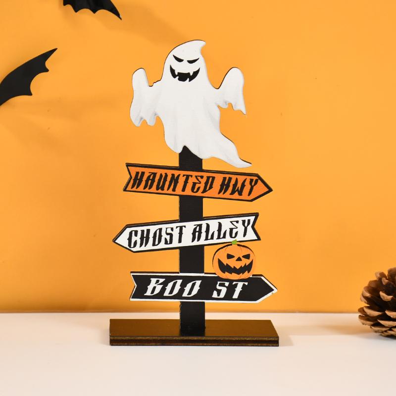 Halloween Pumpkin Ghost Wooden Ornament, Tabletop Decor for Home Party, Kids Birthday Gift & Party Favors