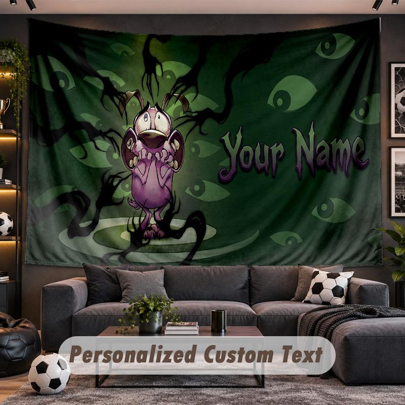 Courage the Cowardly Dog Personalized Tapestry Support Custom Name, Wall Art Home Decoration