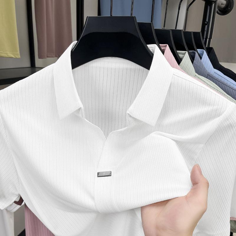 Klasická polokošile s krátkým rukávem a klopou po celé délce, business casual, límeček s knoflíčky, pánská