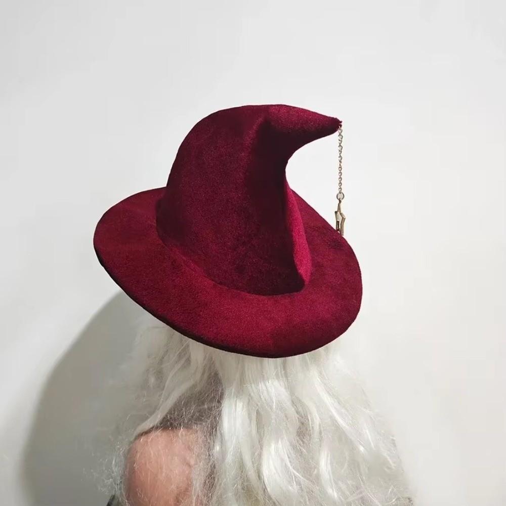 Star Pendant Wool Bucket Hat Solid Color Halloween Hat Vintage Witch Hat Party