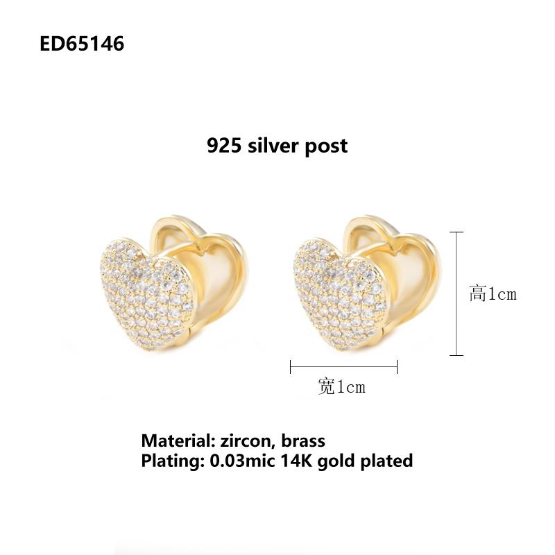 ED65146 Korean Version 2022 New Simple Geometric Heart Zircon Ear Buckles Gold Plated Jewelry Women