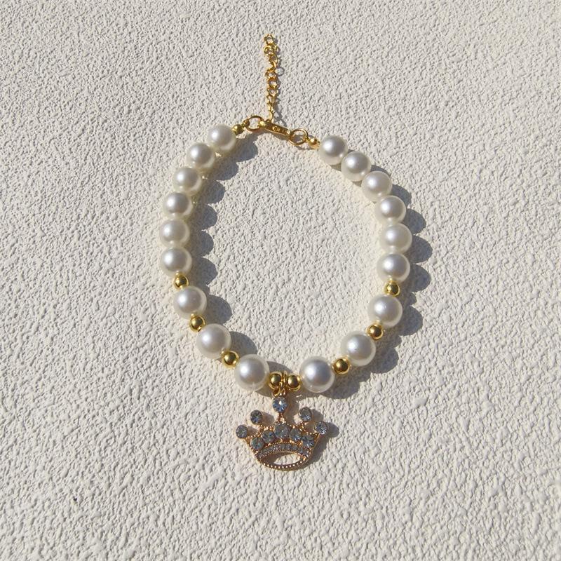 New Love Pendant Pearl Beaded Pet Necklace Versatile Accessories Handmade Cat and Dog Collar