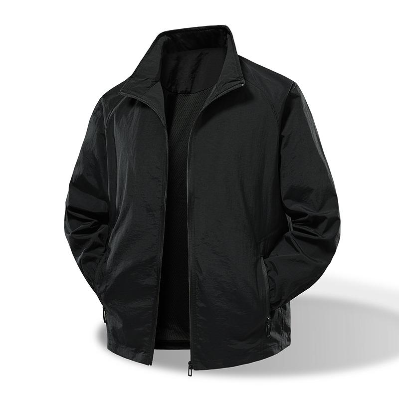 Spring Autumn Polo-neck Solid Color Waterproof Jacket Male Loose Casual Fashion Zipper Coat Cardigan Top Men