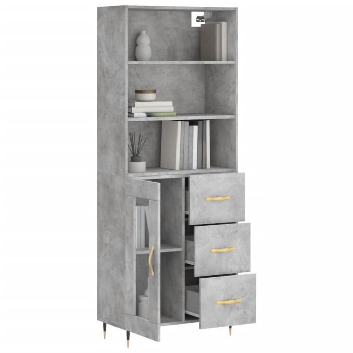 VidaXL Buffet haut Gris béton 69,5x34x180 cm Bois d'ingénierie 3189489