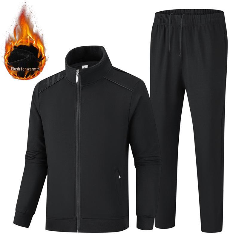 Men's Plus Size Cotton Stand Collar Cardigan Sportswear Set for Running - Autumn/Winter Edition.