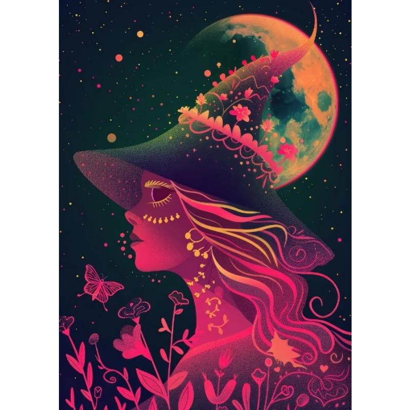 Ethereal Green Witch Ethereal Luna Moth Mystical Forest Witches Moon Poster Canvas Painting Wall Pictures Home Living Room Decor