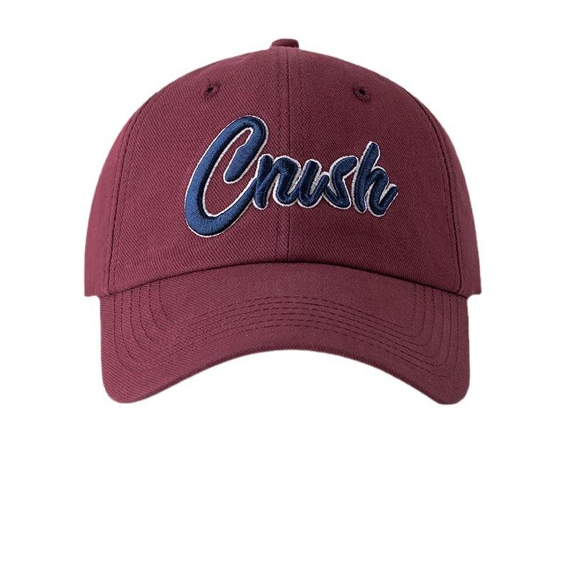 Spring and summer letter baseball cap for women, fashionable burgundy curved brim trendy brand, face-slimming men's duckbill baseball cap