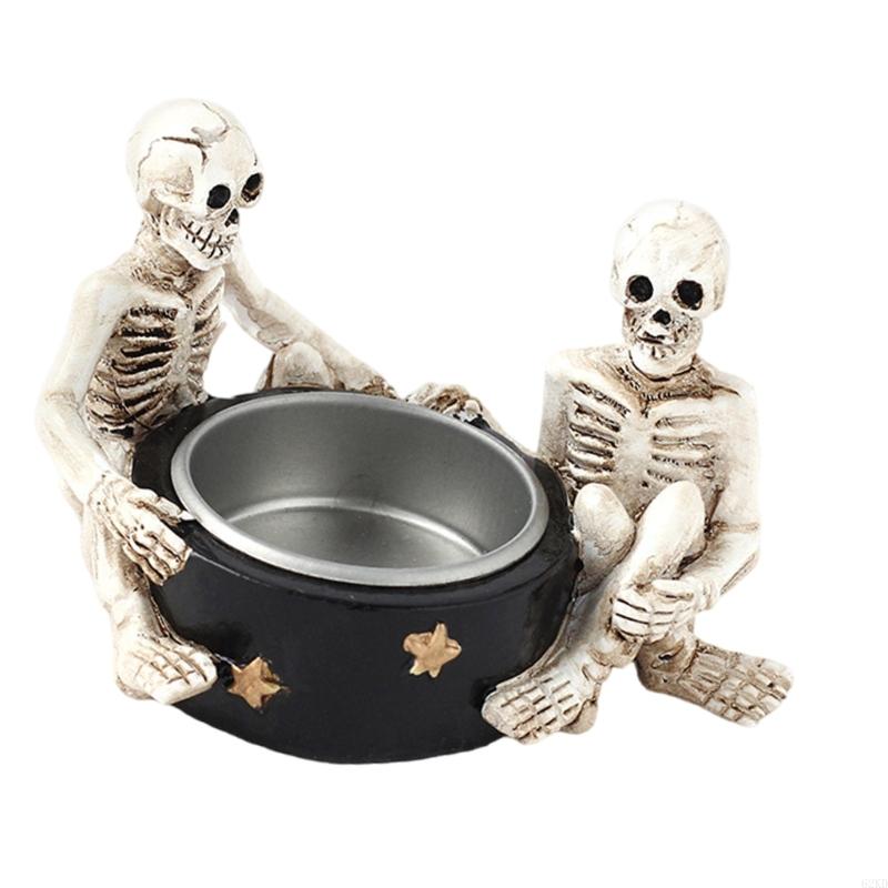 62KD Witch Skull Holder Resin Stand for Halloween Horror Themed Decoration