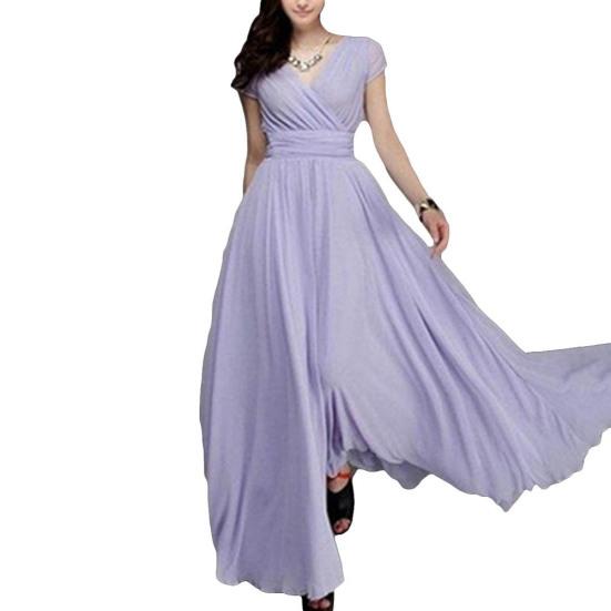 Plus Size Solid Color Women Party Suknia V Neck Krótki rękaw Slim Fit Maxi Dress