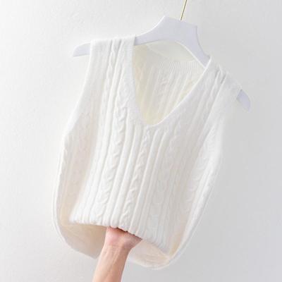 Gilet da Maglia da Donna Scollo a V Senza Maniche Maglione Pullover con Texture a Trecce Colore Solido Casual da Indossare Tutti i Giorni