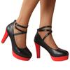 Schwarz Rot Damen High Heels Pumps Plateau Knöchelriemen Mary Jane Schuhe Mode Absatz Tanzparty Hochzeitsschuhe Weiblich Neu