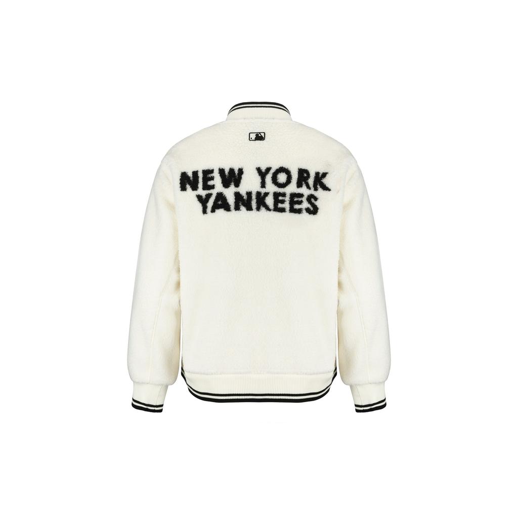 MLB New York Yankees Letter Print Fleece Baseball Jacket Unisex jackets Ivory 3AJPF0116-50CRS