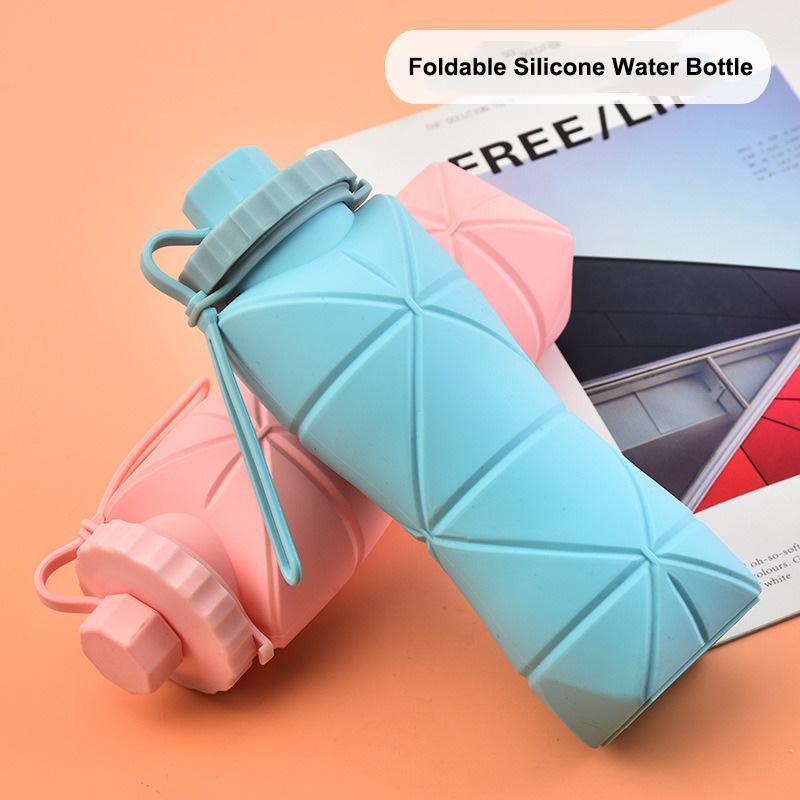 600ml Silicone Foldable Water Bottle for Sports Reusable Leakproof Water Bottle with Rope Collapsible Water Bottle