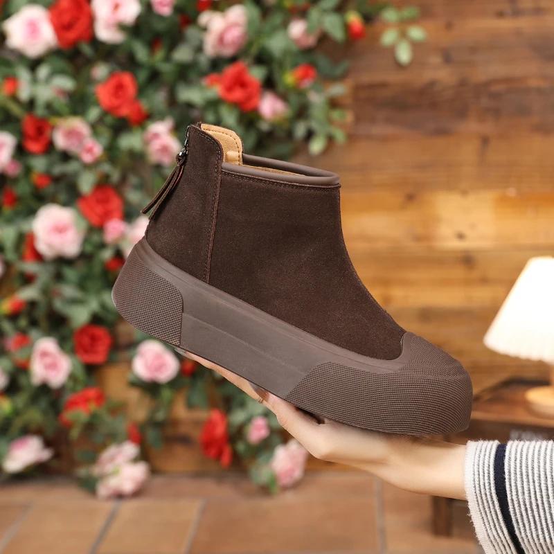 Ladies Shoes New Slip On Women's Flats Winter Round Toe Plush Fleece for Warmth Solid Short Barrel Platform Boots Botas De Mujer