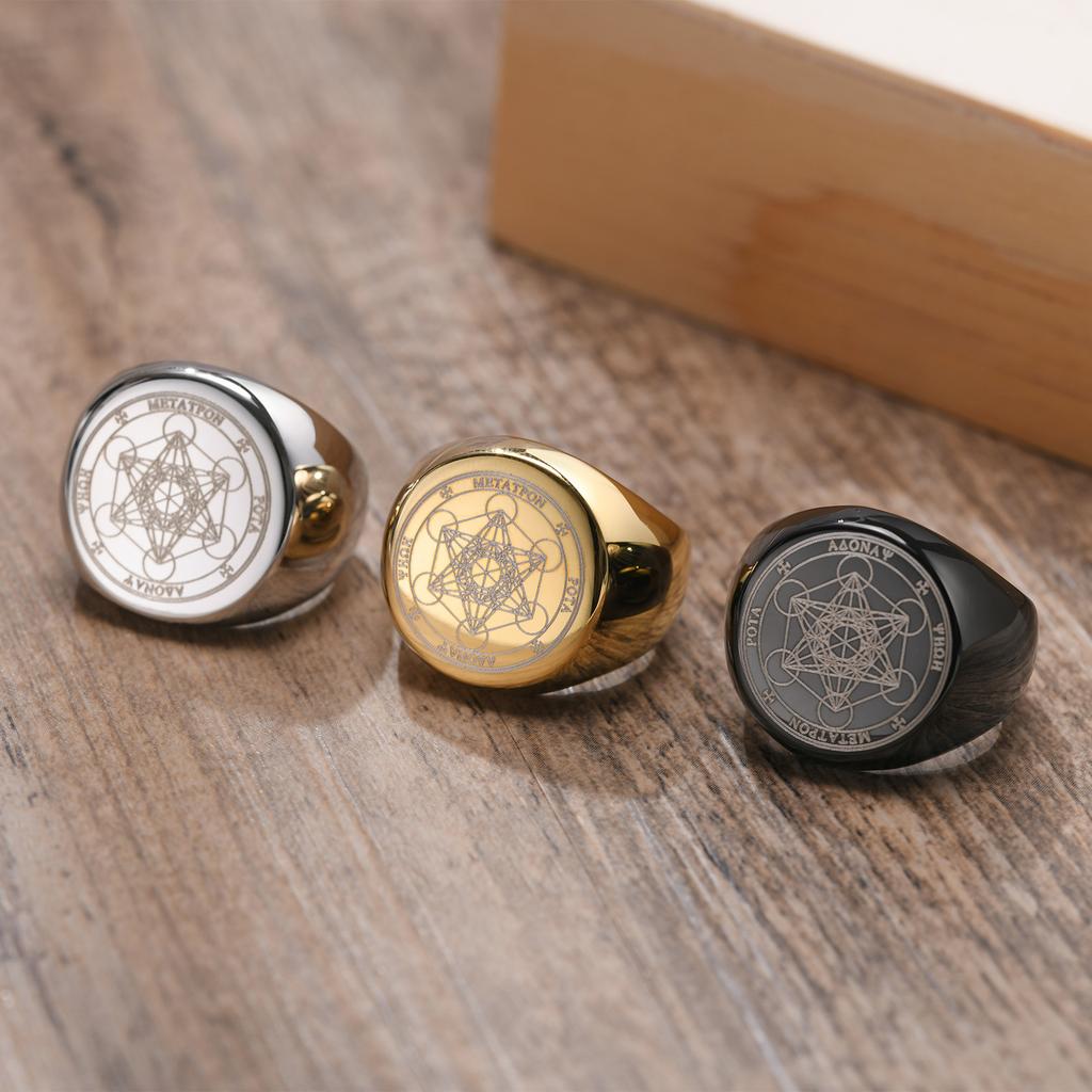 Men Signet Rings, Mens Amulet Ring,Solomon's Secret Seal Horse Seal of the Seven Archangels Stainless Steel Ring Jewelry