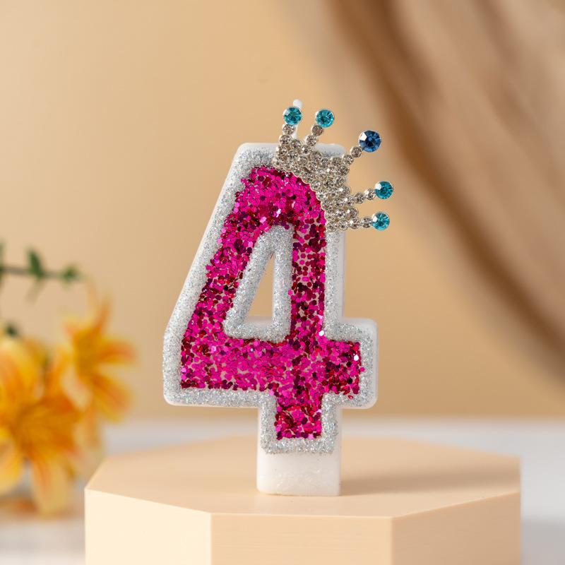 High-end Creative Rose Red Gemstone Crown Number Birthday Candle Cake Party Atmosphere Decoration