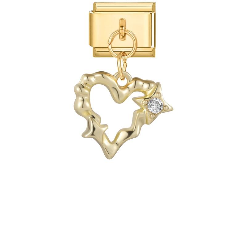 Zircon Star Moon Bow Knot Heart Gold Color Pendant Italian Charm Links Fit 9mm Stainless Steel Bracelet DIY Making for Men Women