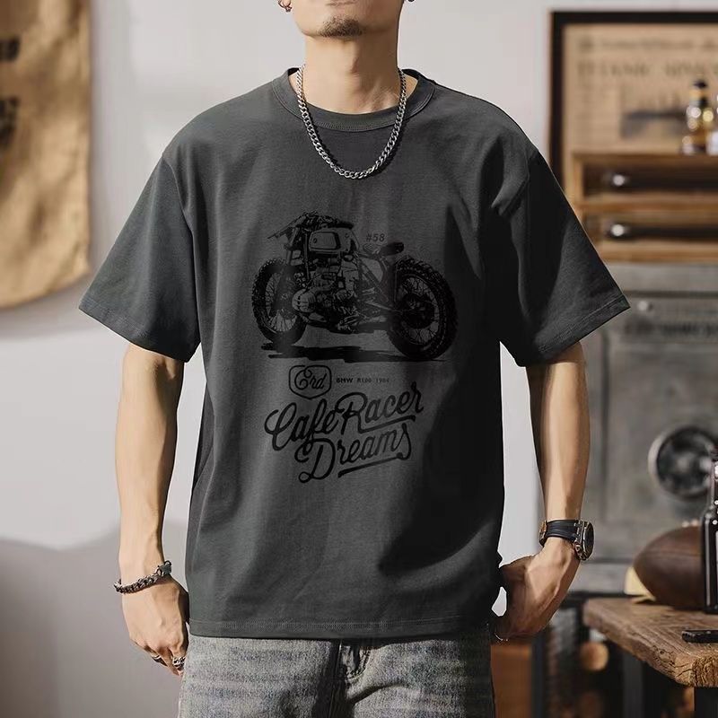 

Летняя мужская винтажная футболка с принтом мотоцикла, повседневная футболка с коротким рукавом, большие спортивные футболки 4XL темно серый