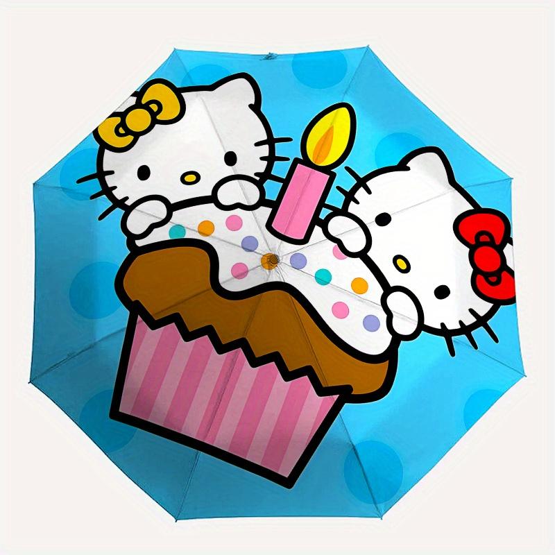 Hello Kitty, Birthday Automatic Open/Close Umbrella-Cute Umbrella with Cute Design, Portable 3-Fold Compact Umbrella for Men & Women, Hallow