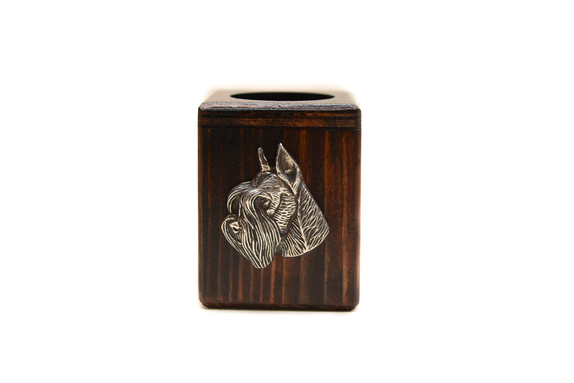 

Schnauzer I - wooden candle holder with a dog, a unique souvenir after losing a dog, a handicraft from the Art-Dog brand коричневий