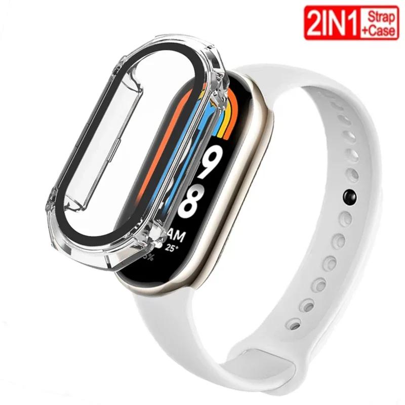 2 PACK Silicone Strap+case For Xiaomi Mi band 8 Replacement miband8 sport Bracelet Accessories smart band 8 waterproof cover