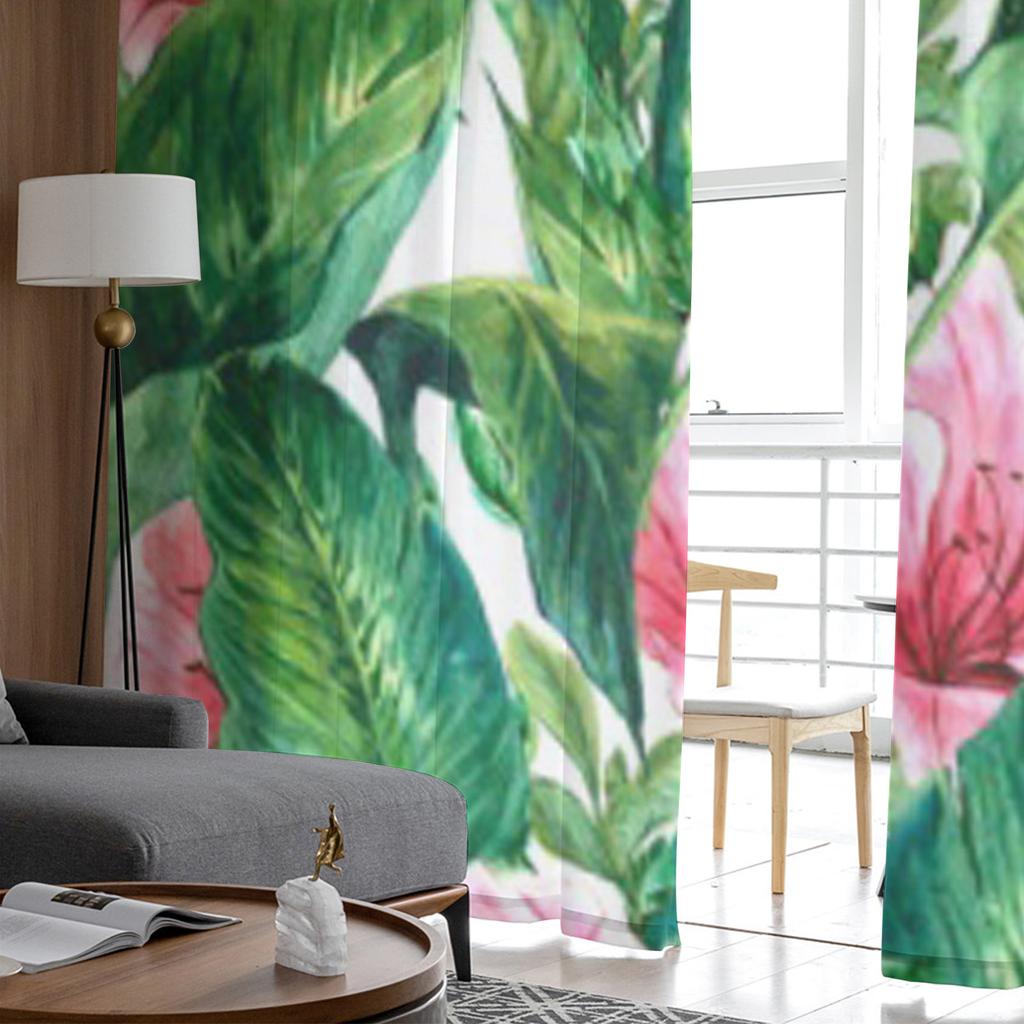 Aquarell Exotische Blume Blätter Transparente Gardinen für Wohnzimmer Transparenter Tüll Fenstergardine Schlafzimmer Küchendekor Schleier Vorhänge