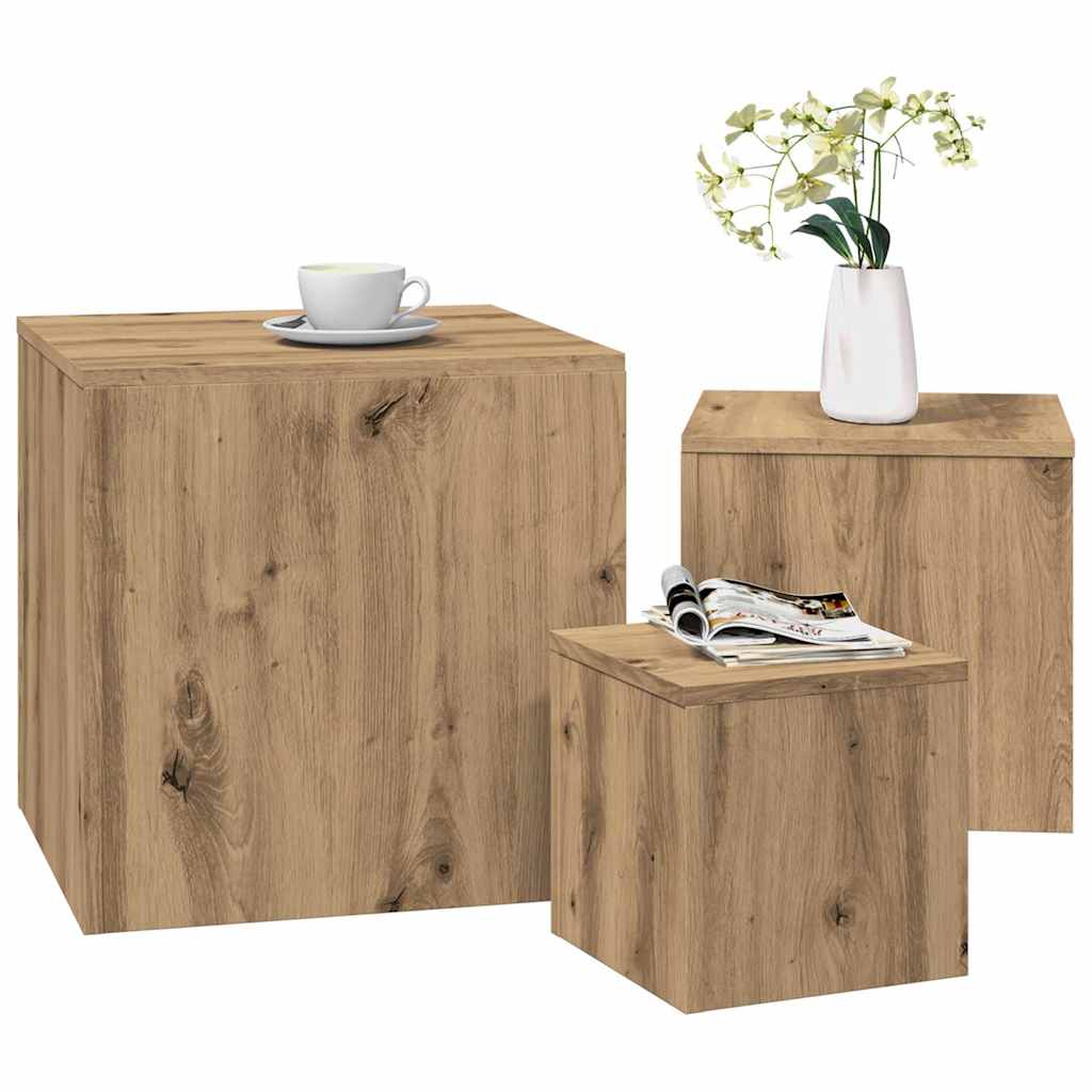 Vidaxl Side Tables, 3 Pcs, Artisan Oak, Wood-Based Material
