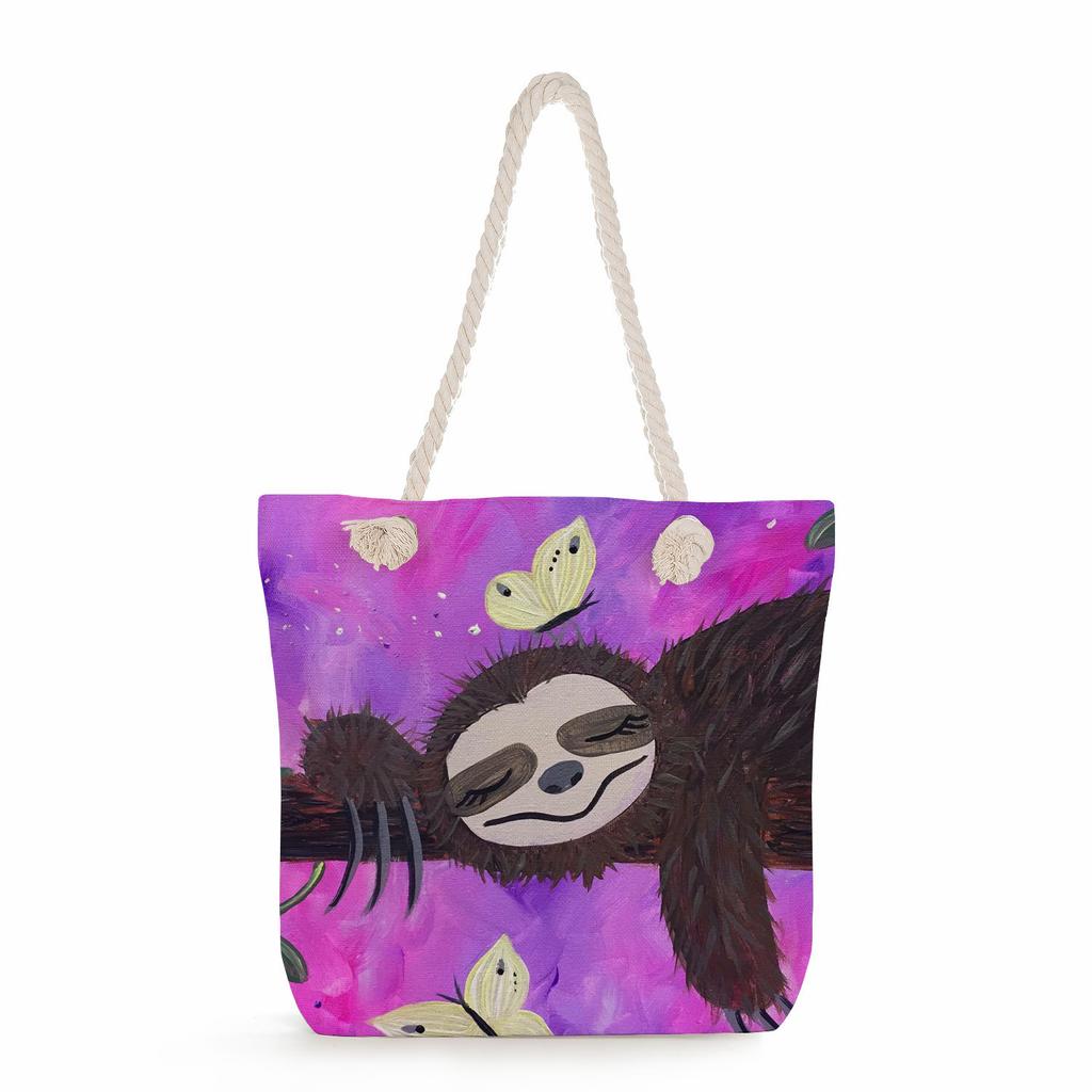 Multifunctional sloth Printed Thick Rope Shoulder Beach Bag Casual large capacity handbag 0121