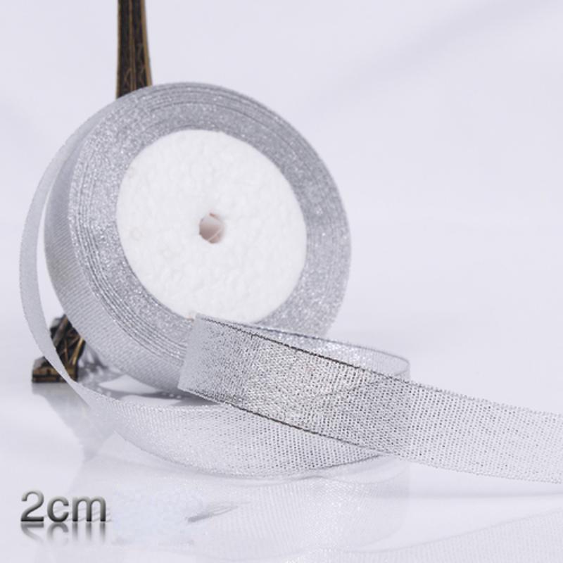 

22 м/рулон блестящая лента Подарочная лента Ремесла Свадебные украшения DIY Подарочная коробка Лук Украшенная лента 2cm серебряный