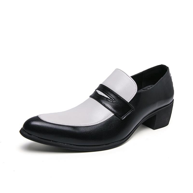 Men s Spring Slip-on Pointed Toe Leather Loafers - Business  Casual High-heeled Shoes 44 чёрный/белый