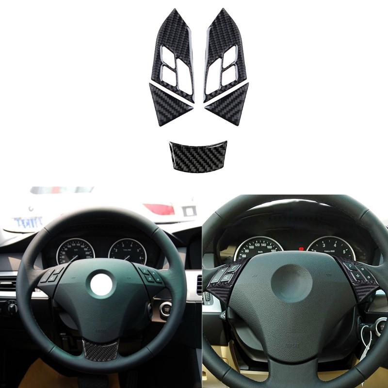 Panneau de Boutons de Volant de Voiture en Fibre de Carbone Cadre de Garniture Autocollants Pour BMW Série 5 E60 2005-2011 Accessoires de Style