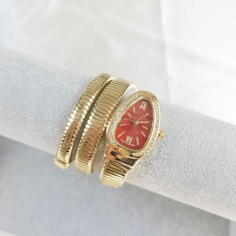 Orologio da donna al quarzo con cinturino in acciaio a due cerchi a forma di serpente, personalità, completamente diamantato, produttore