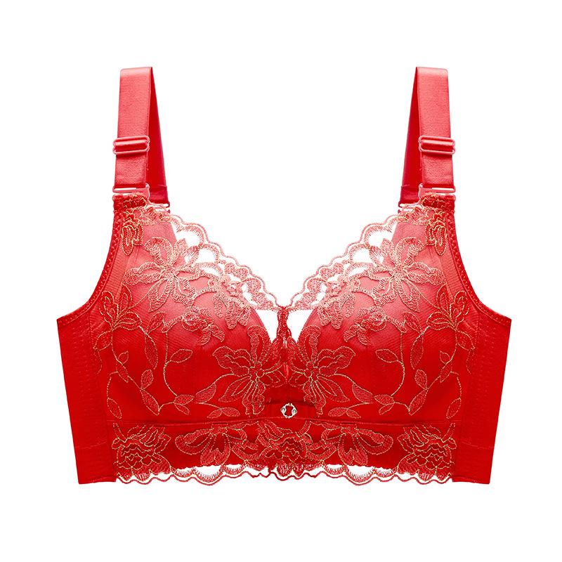 

Червоний комплект нижньої білизни зодіакального року: Бездротовий бюстгальтер і трусики для маленьких, зібраних, бічних грудей 32/70 AB