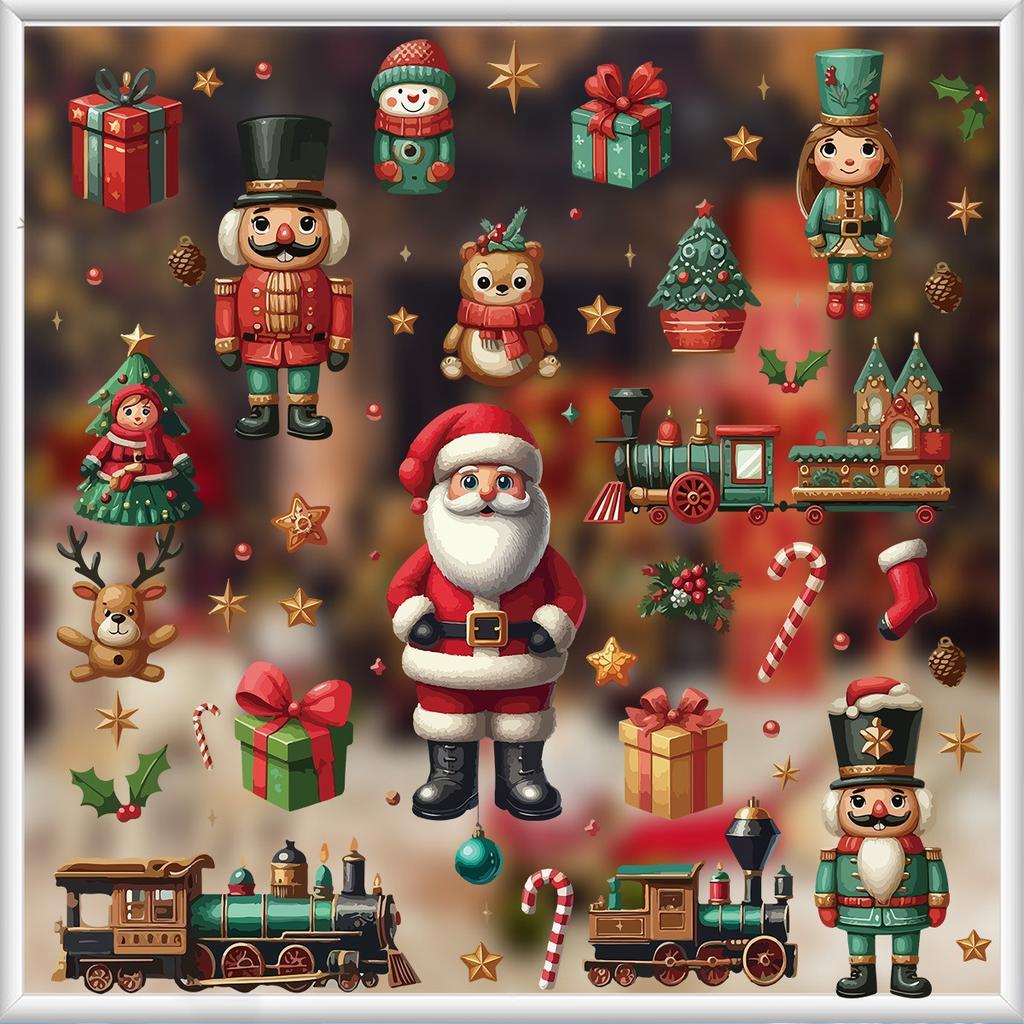 Christmas Nutcracker Window Cling Static Cling Glass Decoration Holiday Storefront Sticker No Trace Sticker