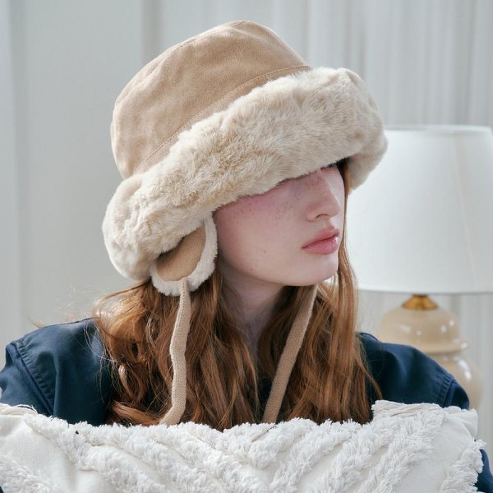 Allincomplete Suede Fur Earflap Bucket Hat