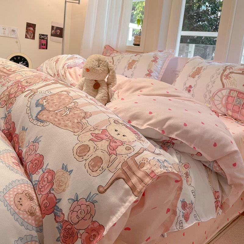 Floral Bedding Set with Duvet Cover,No Filling Flat Sheet with Pillowcases,Kids Queen Full Size Bed Linen,Boys and Girls New