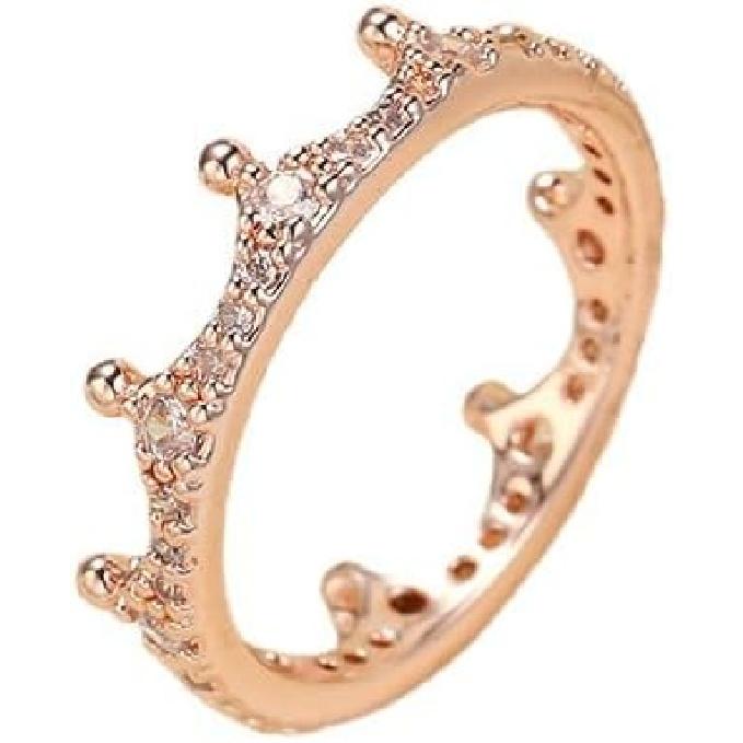 Crown Ring Colored Rose Gold White Zirconia Cubic Zirconia Ladies Birthday Gift Promise Wedding Timeless Sparkling Crown Crystal Ring in Rose 7