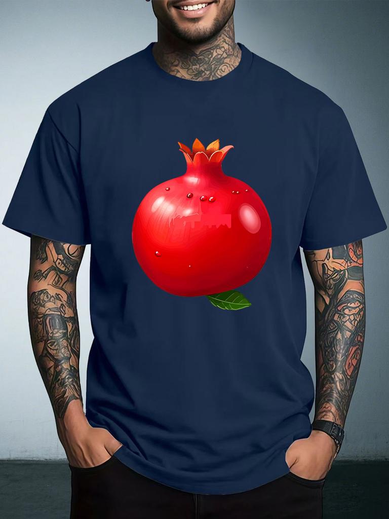 Unisex Summer Casual Short Sleeve T Shirt Vivid Red Pomegranate Fruit Graphic Oversized Loose Tees Street Daily Fashion Tops