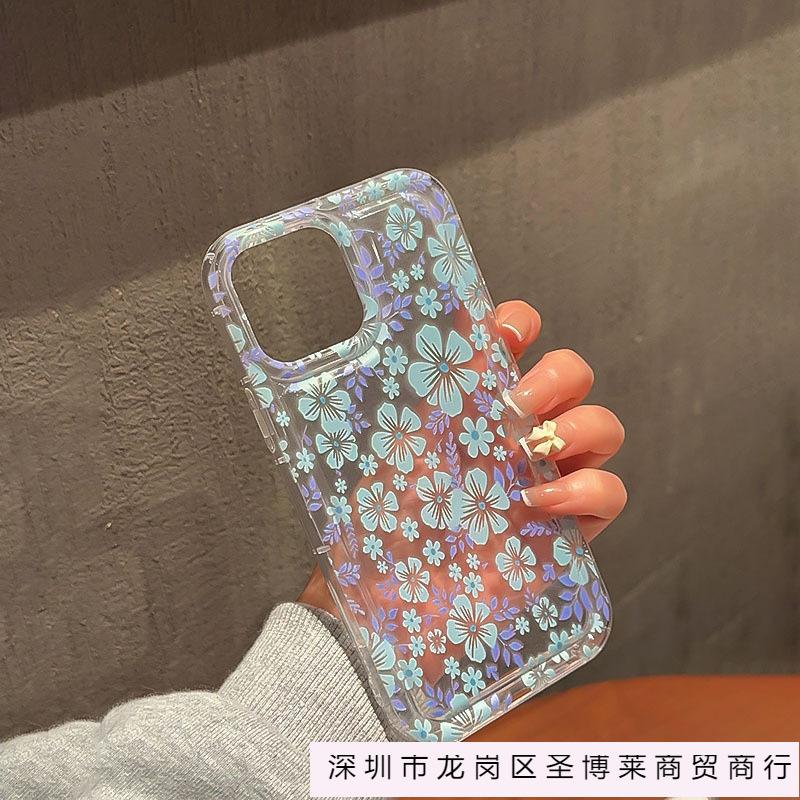 Simple Ins Blue Small Floral Apple 14 Mobile Phone Case iPhone13 Premium 12 Transparent 11 Anti-drop X Soft 15 Women