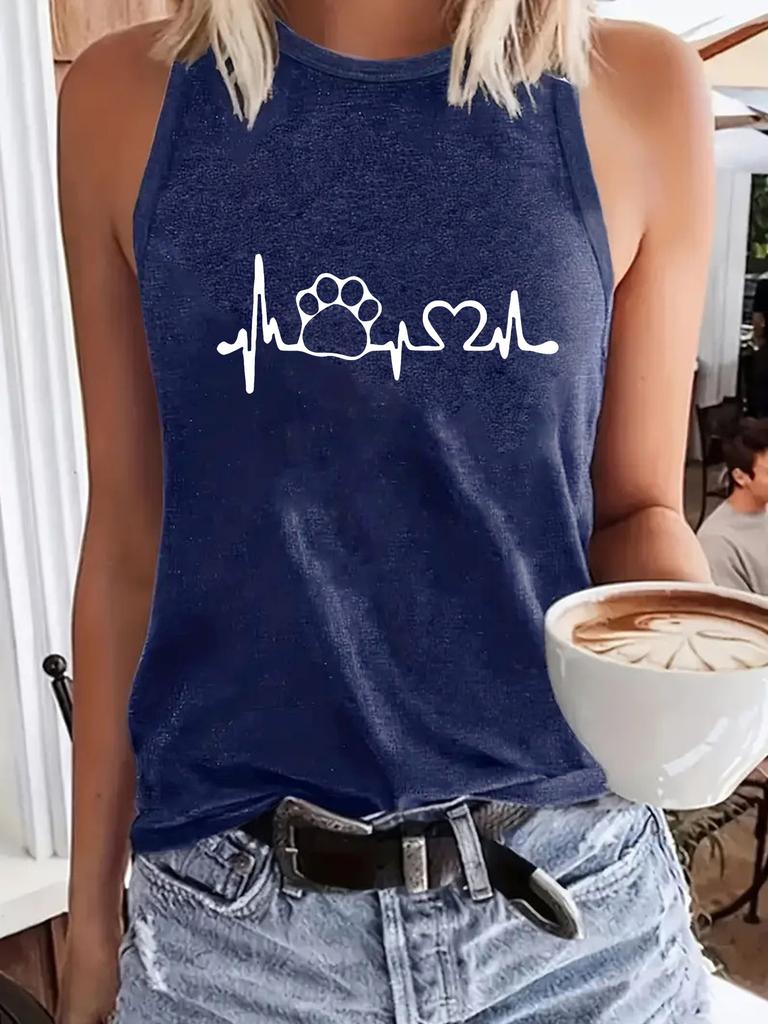 Heartbeat Printed Women's Round-neck Vest for Spring and Summer Casual Sleeveless Vest