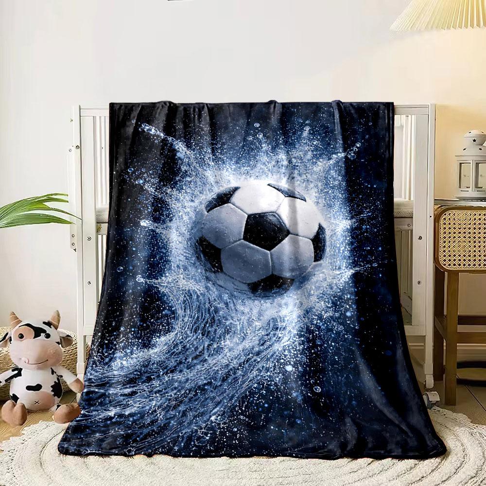 Soccer ball with dynamic water splash on a dark background. for all seasons blanket lunch break throw gift 80cm x 120cm