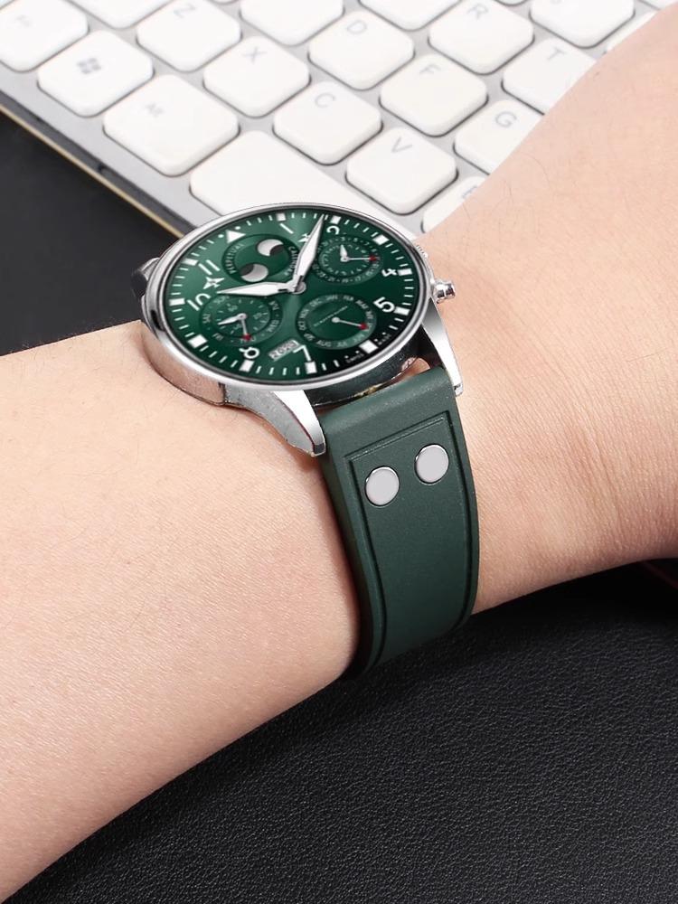 20mm 21mm 22mm Natur Weich Fluorkautschuk FKM Gummi Uhrenarmband Für IWC Armband Big Pilot Portofino TOP GUN Uhrenarmband Mit Niete