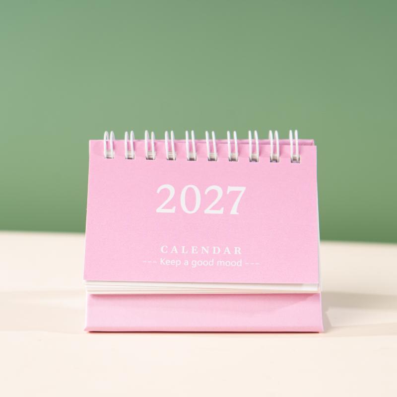 1Pcs 2027 Mini Coil Standing Desk Calendar Waterproof Page Flip Planner for Office Workers Daily Task Management