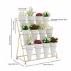 Flower Display Stand 3 Layers Metal Plant Stand with Wheels and Foot Brake 12pcs Tapered Plastic White Flower Pots