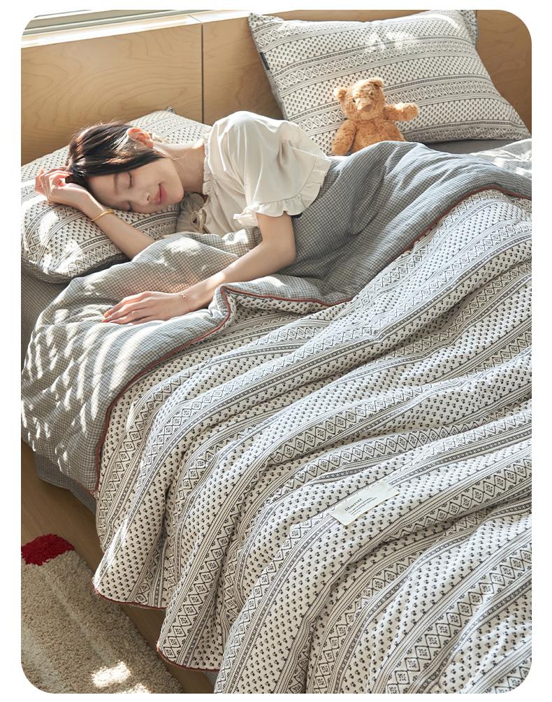 Sleeping Grid A-class Pure Cotton Light Retro Double-layer Yarn Summer Quilt