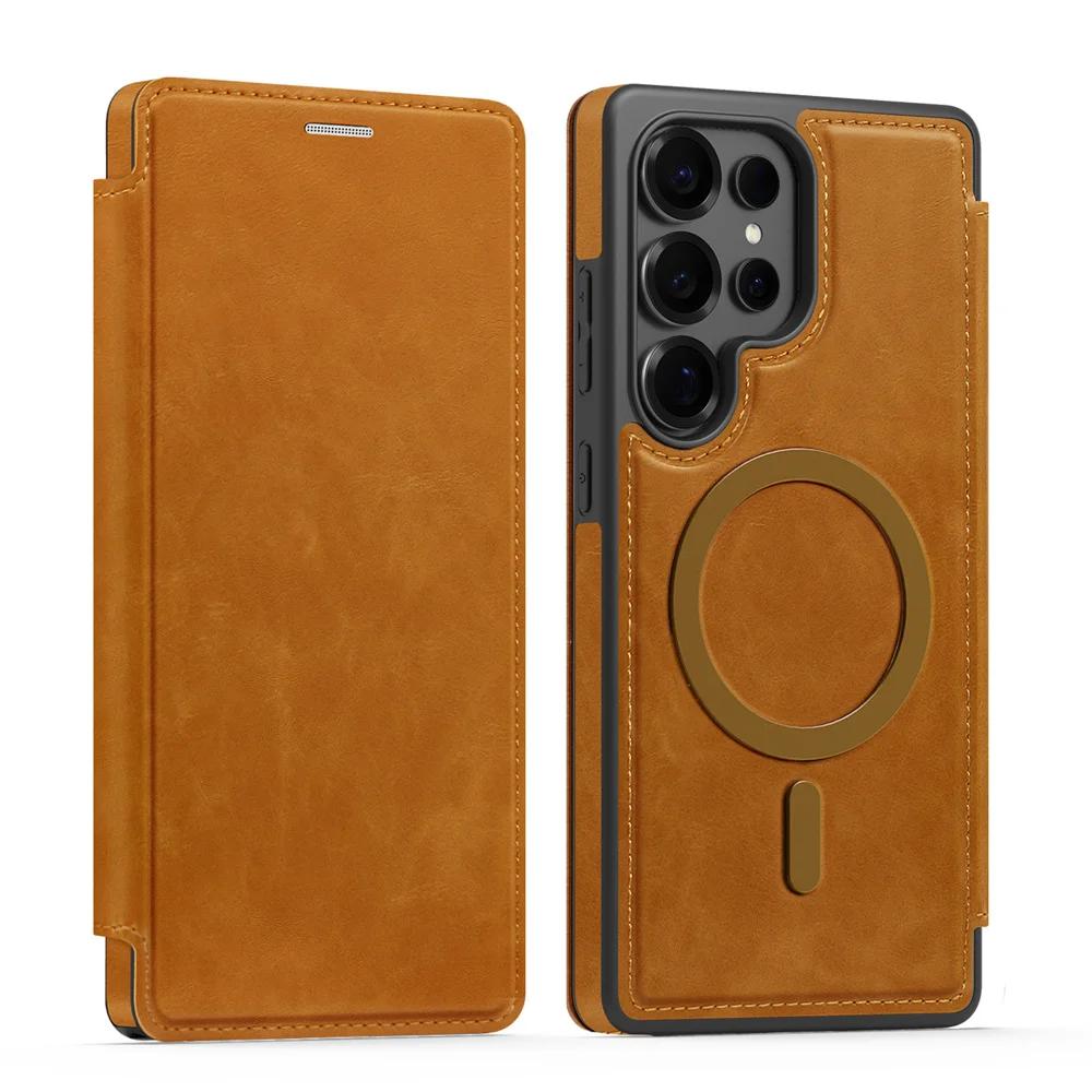 

For MagSafe RFID Blocking Flip Leather Phone Case Samsung Galaxy S25 Edge S24 S23 Ultra S22 Plus Wallet with Card Holder Cover Galaxy S22 5G
